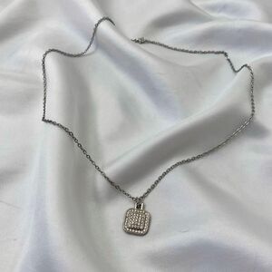 Minimalist Silver Glam Rhinestone Square Pendant Necklace